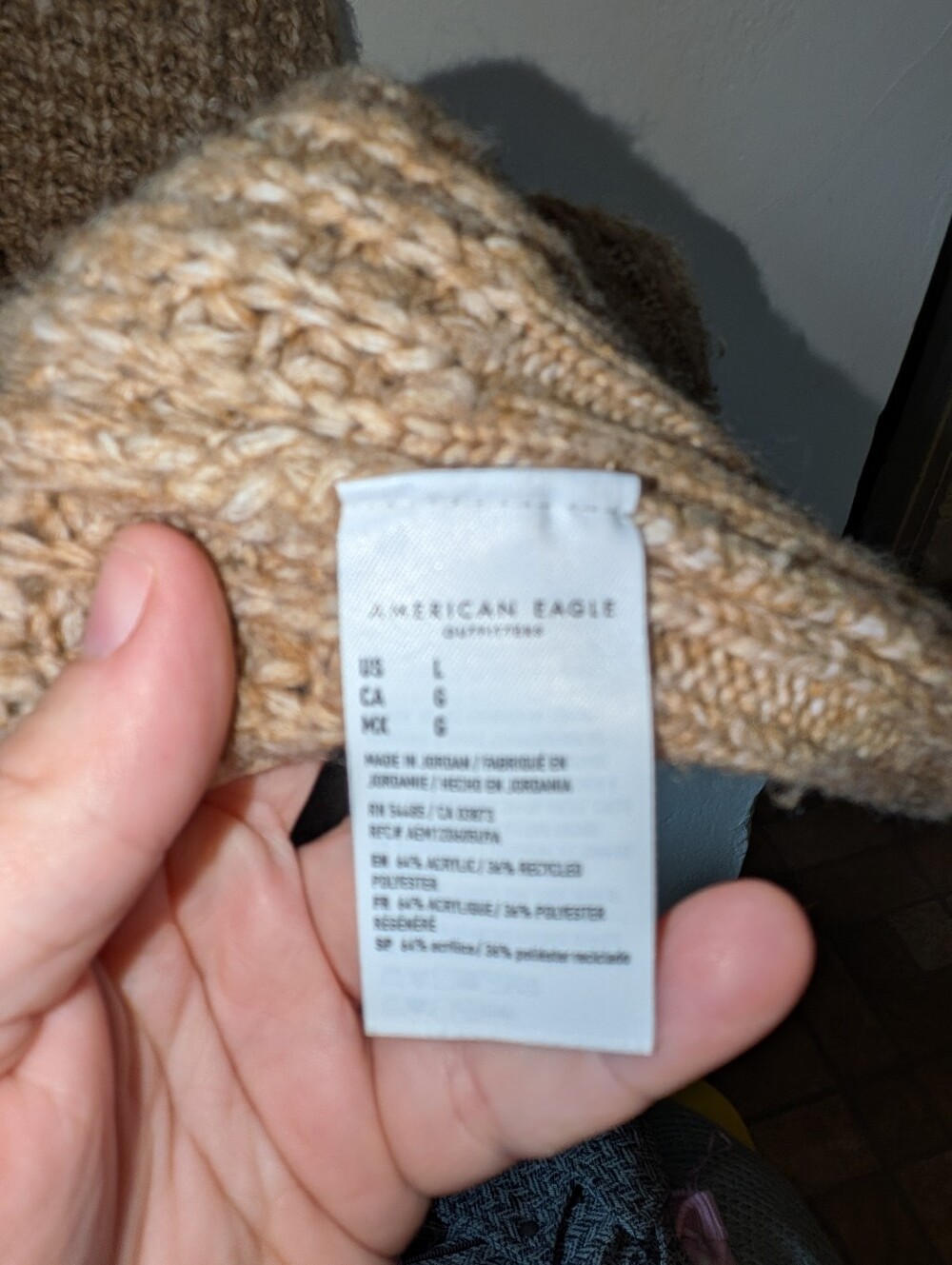 American Eagle Outfitters V-Neck Waffle Knit Sweater - Camel Brown - Picture 5 of 5